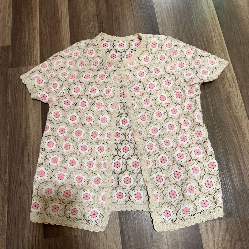 Crochet Floral cardigan  cottage core,feminine,coastal grandma, girlhood core S